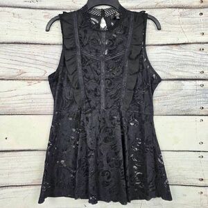 Suzanne Betro XL Black Lace Ruffle Top